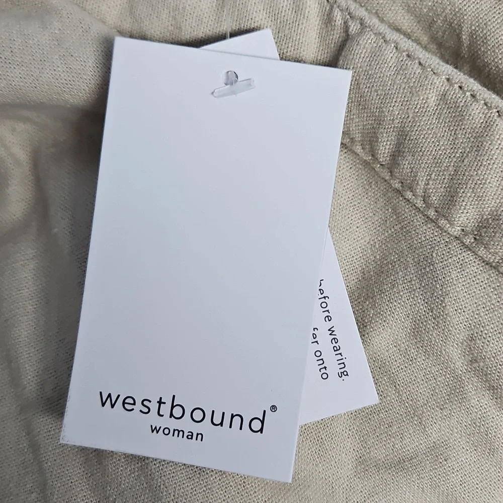 Westbound Linen Blend Mid‎ Rise Straight Leg Lightweight Pant: Natural: Size- 3X